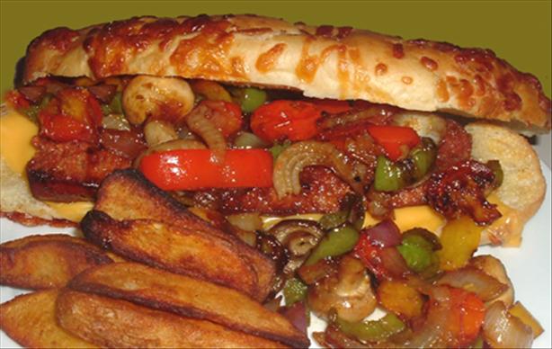 Smoked Sausage  Pepper & Mushroom Wrap. Photo by Bergy