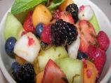 Melon, Berry, and Pear Salad With Cayenne-Lemon-Mint Syrup