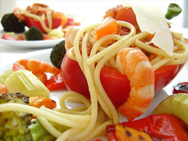 Personilized Pasta With Roasted Veggies and Shrimp. Photo by Thorsten