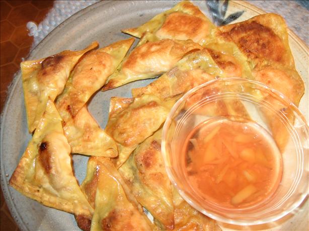 Salmon Won Tons With Ginger & Red Vinegar Dipping Sauce. Photo by Chez Desir&eacute;e