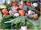 Avocado, Feta, Honeydew on Greens Topped With Pine Nuts