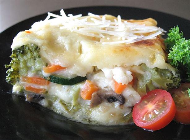 Vegetable Lasagna W/ Fontina Cheese & Creamy Parmesan Sauce. Photo by Calee