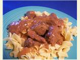 Beef Cubes over Egg Noodles