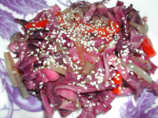 Red Cabbage Touched With Asian Flavors. Photo by Kumquat the Cat's friend