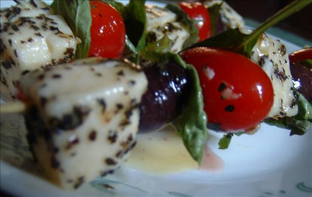 Mozzarella  Tomato Olive Cocktail Skewers. Photo by Cynna
