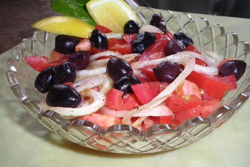 Tomato, Lemon, Green Olive & Onion Salad. Photo by Bergy