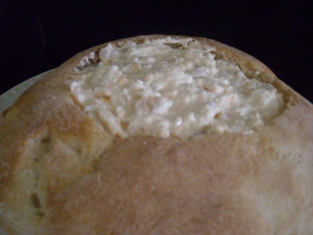 Hot Crab Dip in a Round Loaf. Photo by mums the word