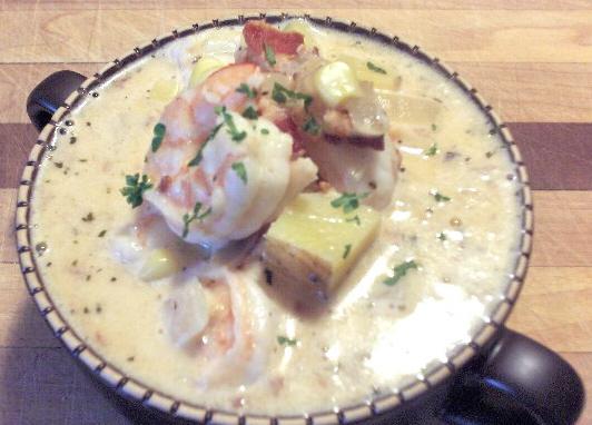 Bacon, Shrimp, and Corn Chowder. Photo by Alskann