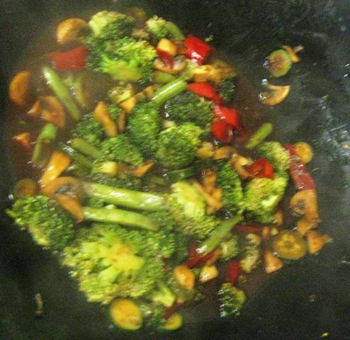 Broccoli, Mushroom & Red Peppers in Black Bean Garlic Sauce. Photo by Karen Elizabeth
