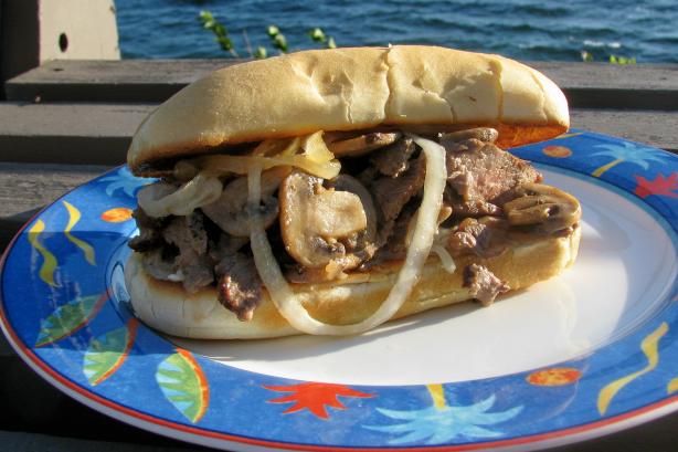 Leftover Steak Sandwich With Onions and Mushrooms. Photo by lazyme