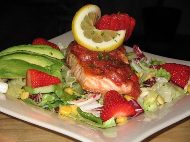 Salmon Steak With Strawberry Sauce. Photo by The Flying Chef
