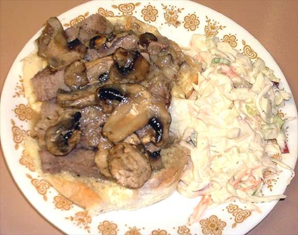 Open-Face Sliced Pork-N-Mushroom Sandwich With Gravy. Photo by VickyJ