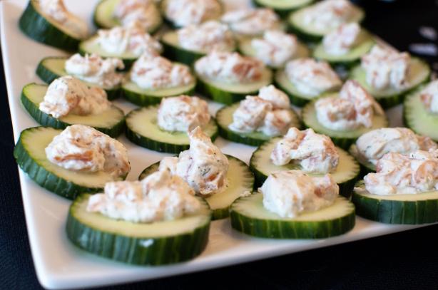 Cucumber Slices With Salmon Mousse. Photo by Chef #690054