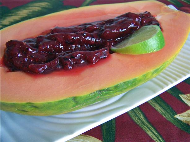 Papaya With Raspberry-Lime Sauce. Photo by Rita~