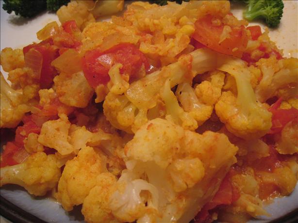 Calorie Wise Curried Cauliflower. Photo by yogiclarebear