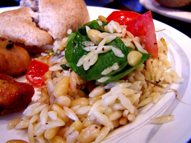 Elegant Orzo With Wilted Spinach, Feta and Pine Nuts. Photo by Rita~