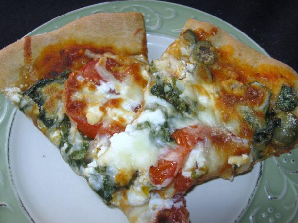 Spinach Feta and Artichoke Pizza. Photo by mary winecoff