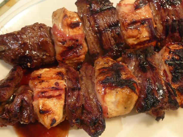 Best Ever  Skirt Steak and Bacon Wrapped Chicken Kabobs. Photo by BLUE ROSE
