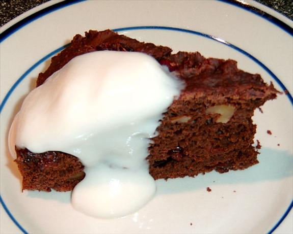 Chocolate Walnut Cranberry Cake (Light). Photo by Mikekey