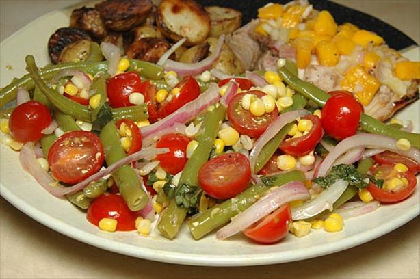 Green Bean Salad With Corn, Cherry Tomatoes & Basil. Photo by Whipper