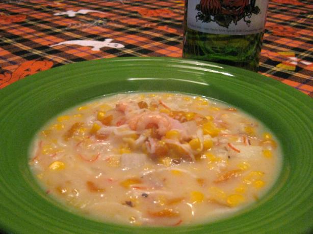 Sweet Corn Chowder With Shrimp and Red Peppers. Photo by Brooke the Cook in WI