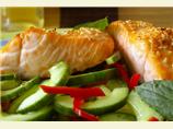 Roasted Salmon With Chile Minted Cucumbers