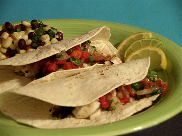 Grilled Halibut Tacos With Roasted Tomato & Tequila Salsa. Photo by justcallmetoni