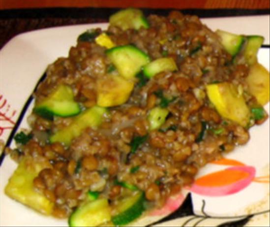 Lentil and Bulgur Pilaf With Green and Yellow Squash. Photo by KLHquilts