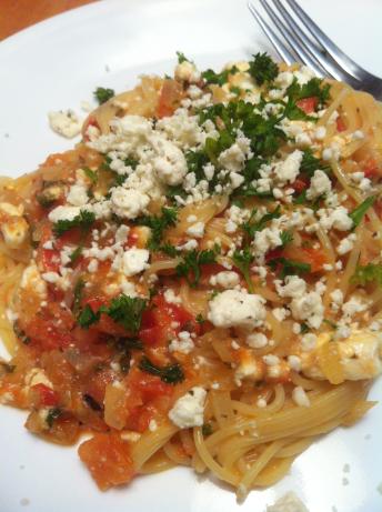 Mediterranean Spaghetti With Tomatoes and Feta. Photo by GLShoulders2