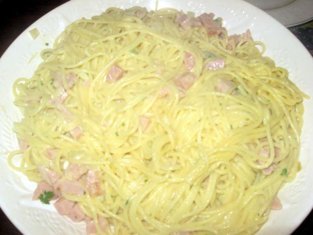 Easy Ham Carbonara. Photo by mary winecoff