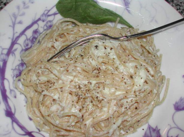 Tofu Fettuccini Alfredo. Photo by Kumquat the Cat's friend