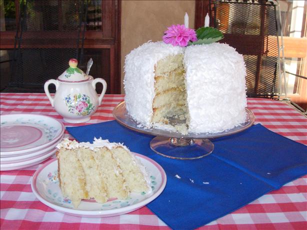 Coconut Layer Cake With Lemon Filling and Marshmallow-Like Frost. Photo by Artemia