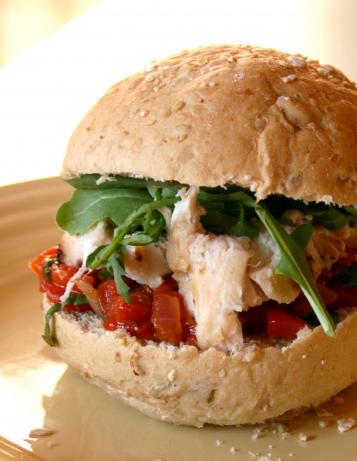 Basil Grilled Chicken Sandwiches With Red Pepper Relish. Photo by Cookin-jo