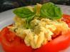 Scrambled Eggs over Fresh Sliced Tomatoes and Basil