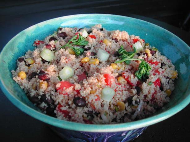 Couscous Corn and Black Bean Salad. Photo by Kumquat the Cat's friend