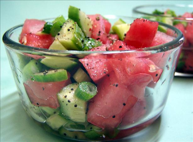 Sweet & Sour Watermelon Cucumber Salad. Photo by PaulaG