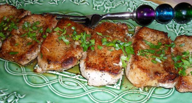 Pan Seared Pork Chops in White Wine Sauce. Photo by vivmom