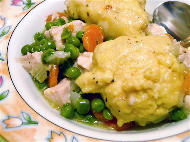 Yosemite Chicken Stew  With Cornmeal Dumplings  (Low Fat). Photo by justcallmetoni