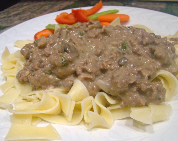 Easy Beef Stroganoff - Ground Beef Version. Photo by Derf