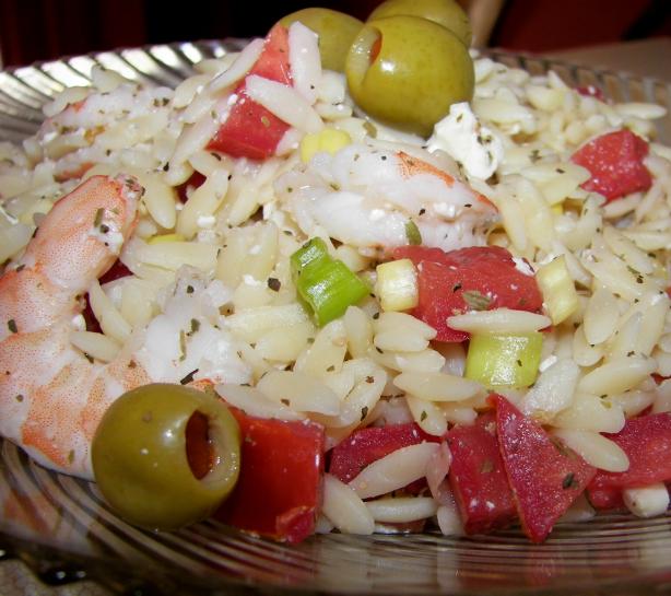 Shrimp With Orzo, Olives and Feta. Photo by Baby Kato