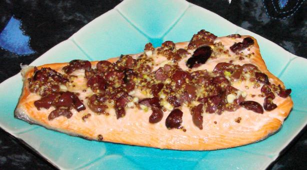 Salmon Cutlet With Olive and Mustard. Photo by Boomette