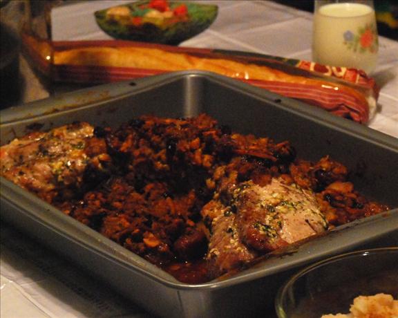 Crown Roast of Pork With Apple, Fig and Cherry Stuffing. Photo by kaze_no_sennyo