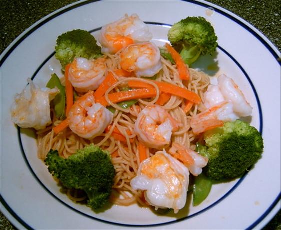 Orange-Sesame Noodles With Grilled Shrimp. Photo by Mikekey