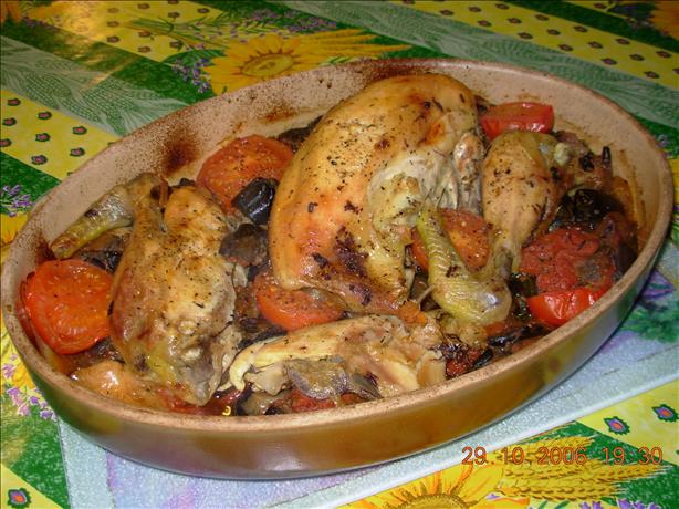 French Roast Chicken and Mediterranean Vegetables in Wine. Photo by French Tart
