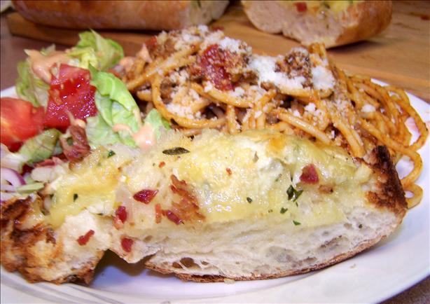 Garlic Bread With Bacon Bits, Rosemary and Creamy Brie. Photo by Rita~