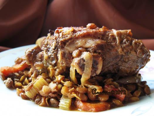 Slow-Cooked Lamb Shanks With Lentil Ragout. Photo by Annacia