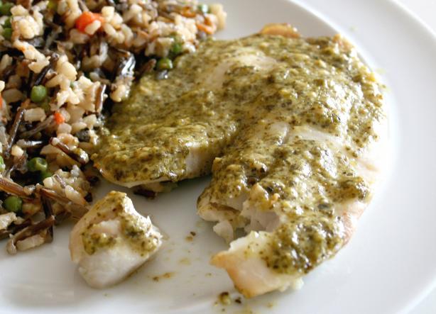 Simple and Quick Tilapia Pesto. Photo by Cookin-jo