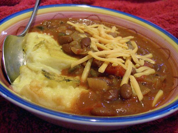 Mexican-Style Chili With Polenta Squares. Photo by justcallmetoni