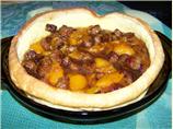 Puff Pancake With Peaches and Sausage