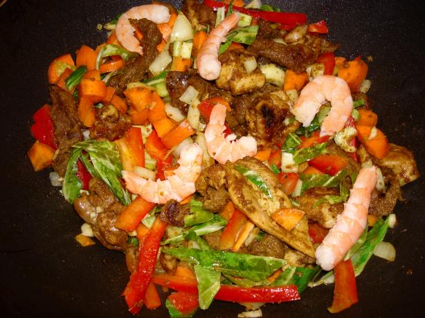 Beef , Prawn and Chicken Curried Noodles. Photo by Brian Holley